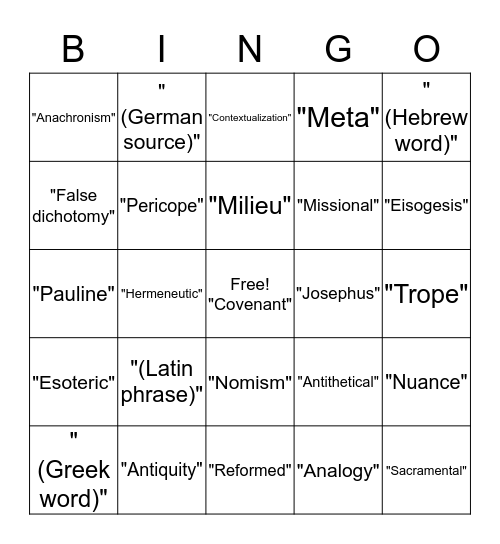 Theological Buzzword Bingo! Bingo Card