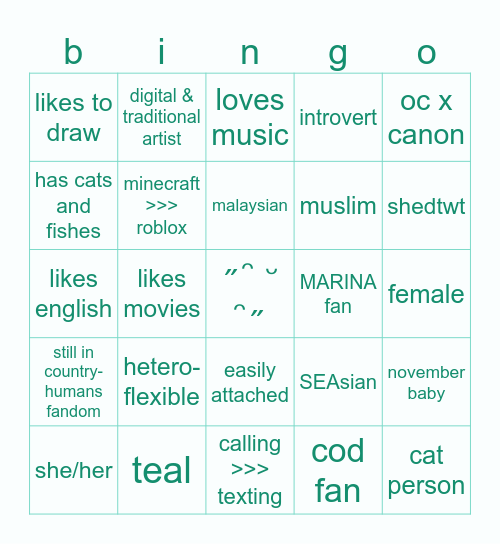 ₊✩‧₊˚౨ৎ˚₊✩‧₊ Bingo Card