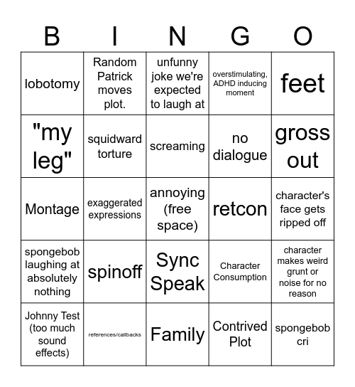 Modern Spongebob Bingo Card