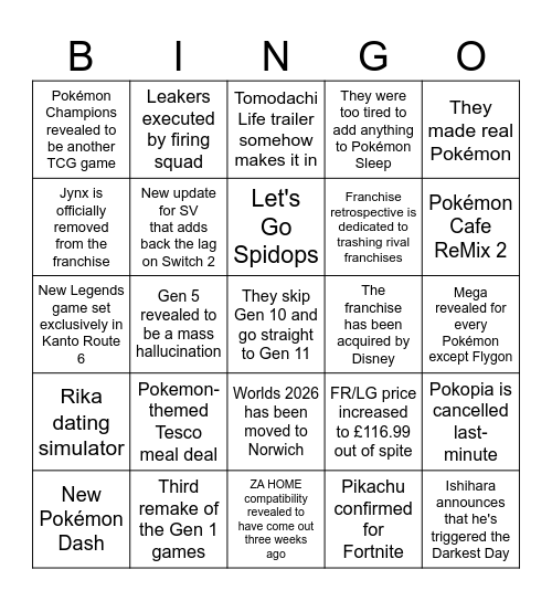 Pokémon Day Presentation Bingo Card