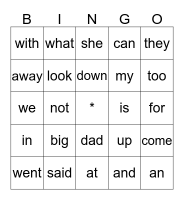 SIGHT WORDS Bingo Card