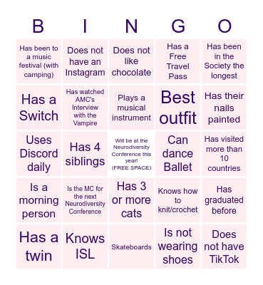 Get to Know You Bingo Card