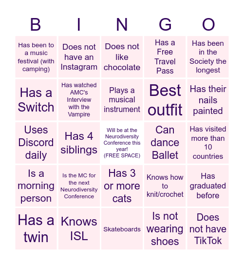Get to Know You Bingo Card
