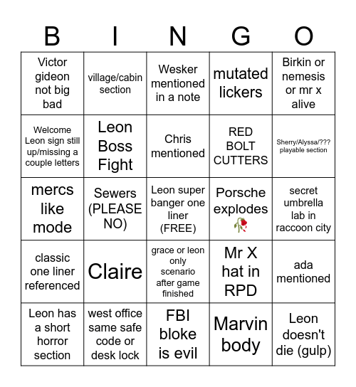 RE9 Bingo Card