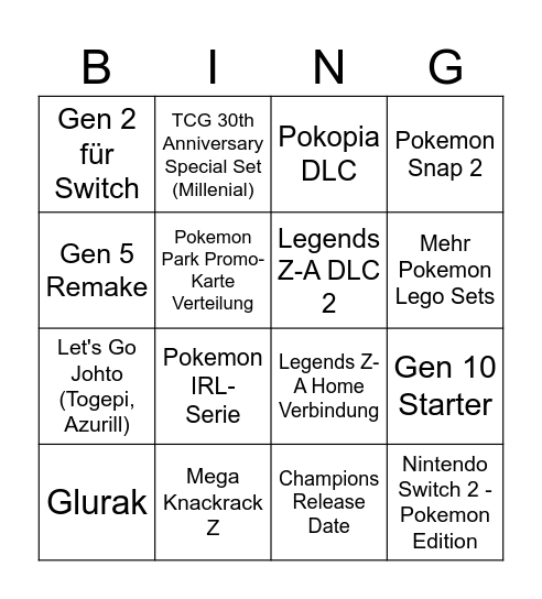 Pokemon Day 2026 Bingo Card