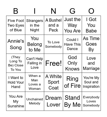 Name that Love Song Bingo Card