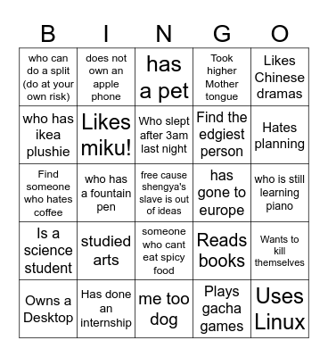 Find people who: Bingo Card