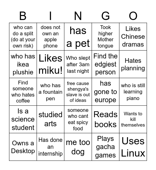 Find people who: Bingo Card