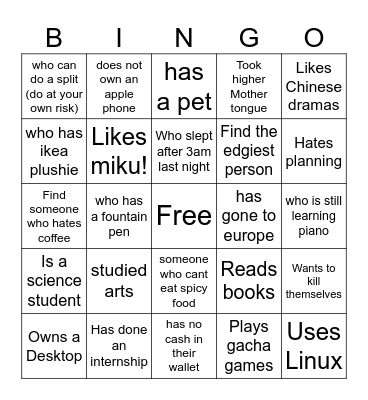 Find people who: Bingo Card