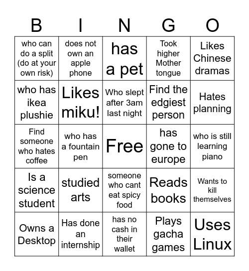 Find people who: Bingo Card