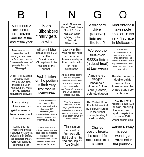Gemini Bingo Card