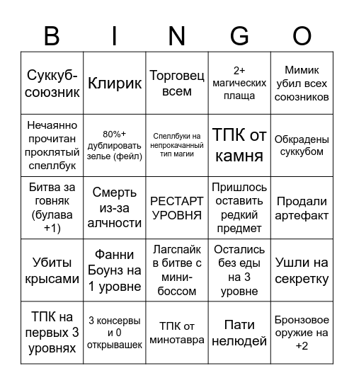 Бэрони Бинго Bingo Card