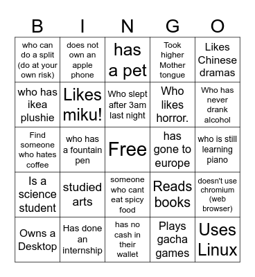 Find people who: Bingo Card