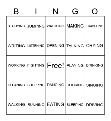 ACTIONS Bingo Card