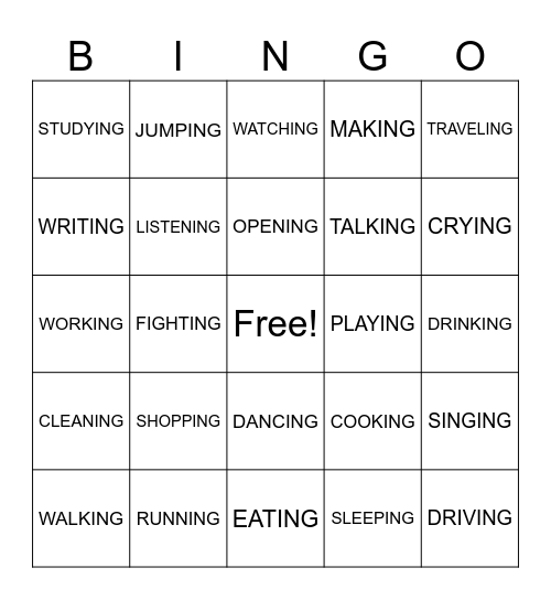 ACTIONS Bingo Card