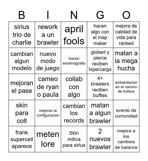 Actualizacion grande Bingo Card
