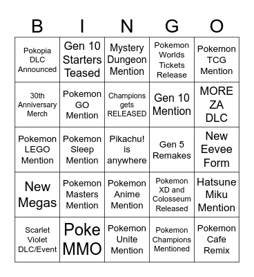 Pokemon Day 2026 2/27/26 Bingo Card
