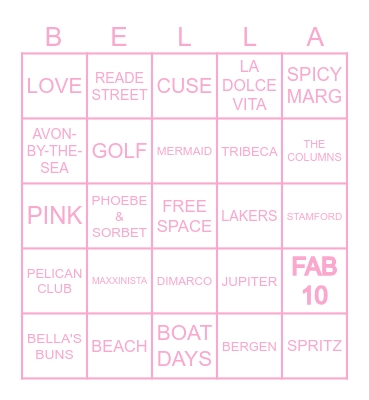 BELLA'S BRIDAL BINGO Card