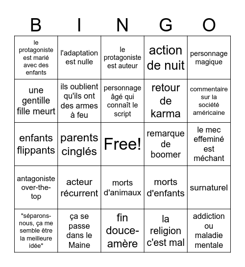 Stephen King Bingo Card