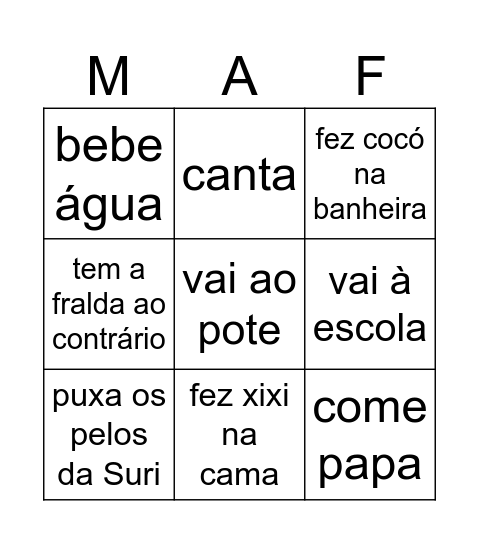 Bingo da Mafalda Bingo Card