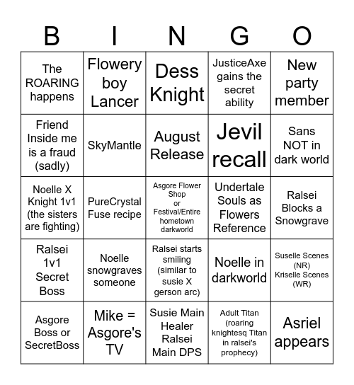 Deltarune Chapter 5 bingo Card