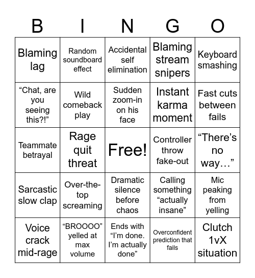 Bundun’s perfect Knockout! bingo card. Bingo Card
