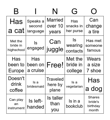 Maya's Bridal Brunch Bingo Card