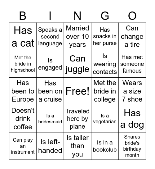 Maya's Bridal Brunch Bingo Card