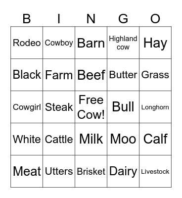 Cow Bingo Card