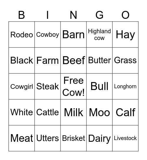 Cow Bingo Card
