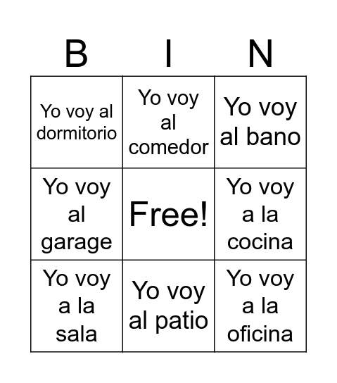 Yo voy a .... Bingo Card