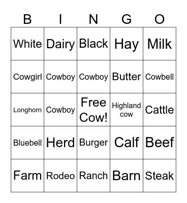 Cow Bingo Card