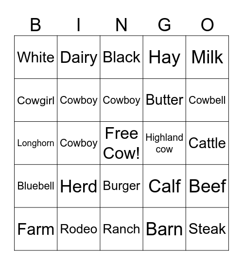 Cow Bingo Card