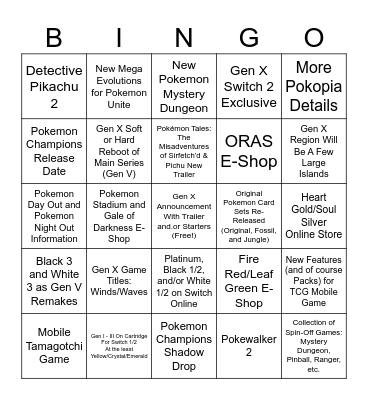 Pokemon Day Bingo Card