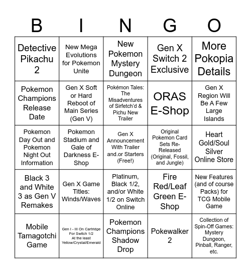 Pokemon Day Bingo Card