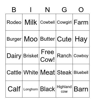 Cow Bingo Card