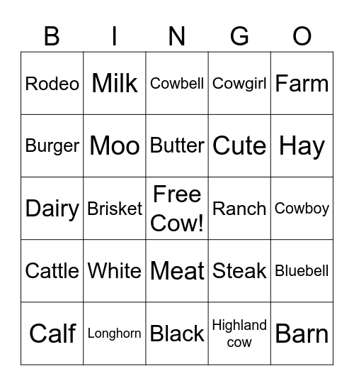 Cow Bingo Card