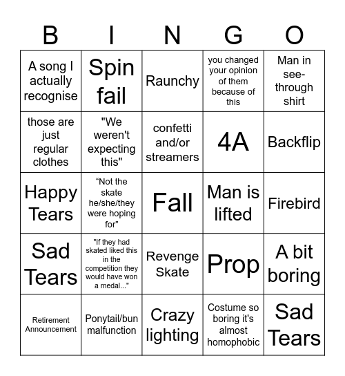 FIGURE SKATING GALA Bingo Card