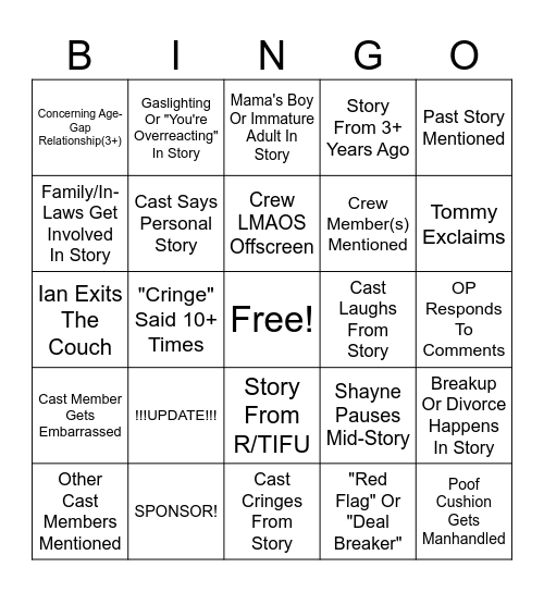 SRRS Bingo Card