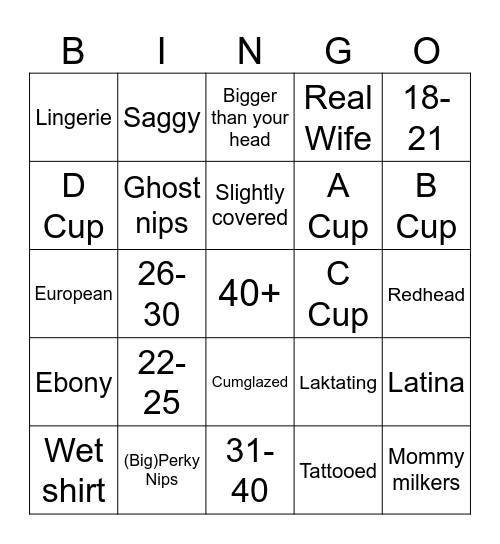 Titty Bingo Card