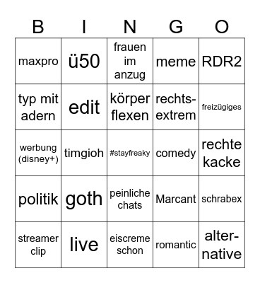 Was'n das fürn Comdyyyy Bingo Card