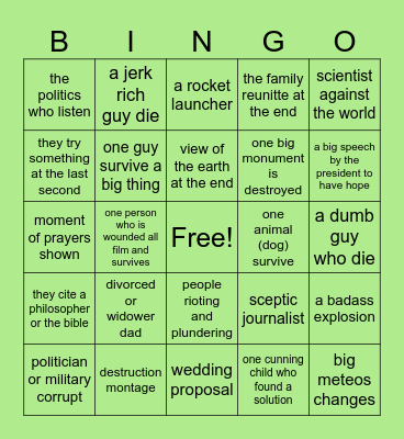 Castastrophe/ aliens attack movies Bingo Card