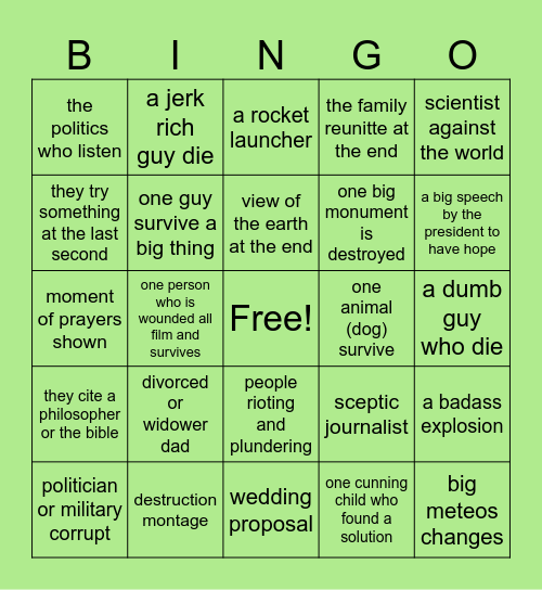 Castastrophe/ aliens attack movies Bingo Card