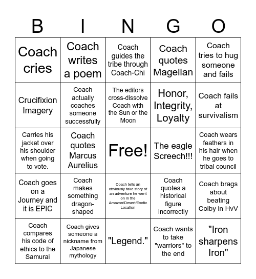 Coach Bingo Card