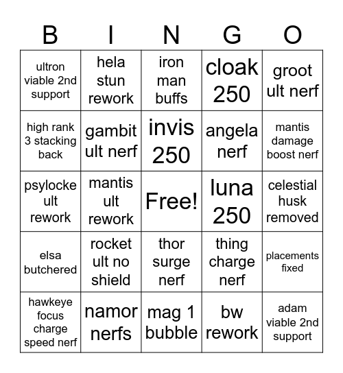 S7 good changes bingo Card