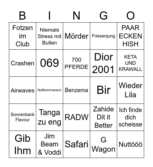Deutschrap Bingo Card