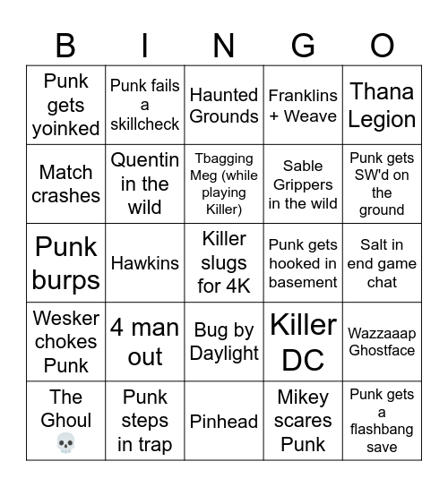 DBD Bingo Card