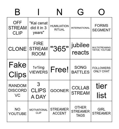 SMALL STREAMER BINGO Card