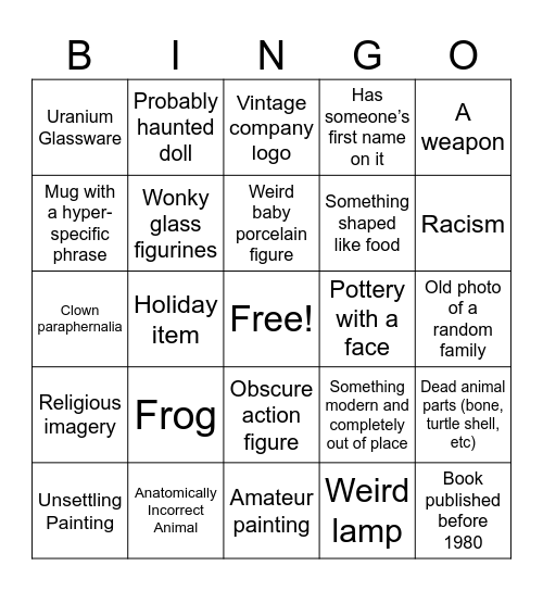 Antique Store Bingo Card