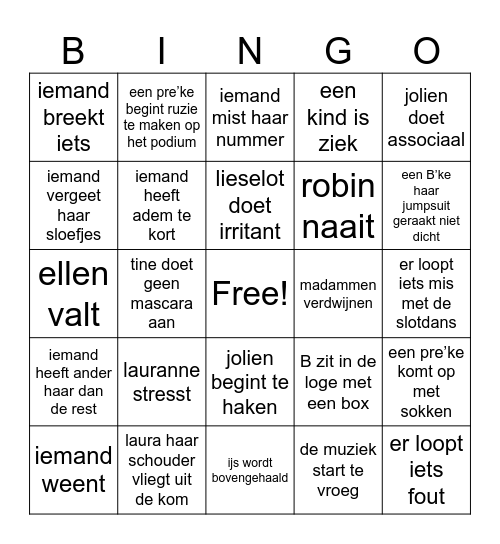 dansfeest bingo!! Bingo Card